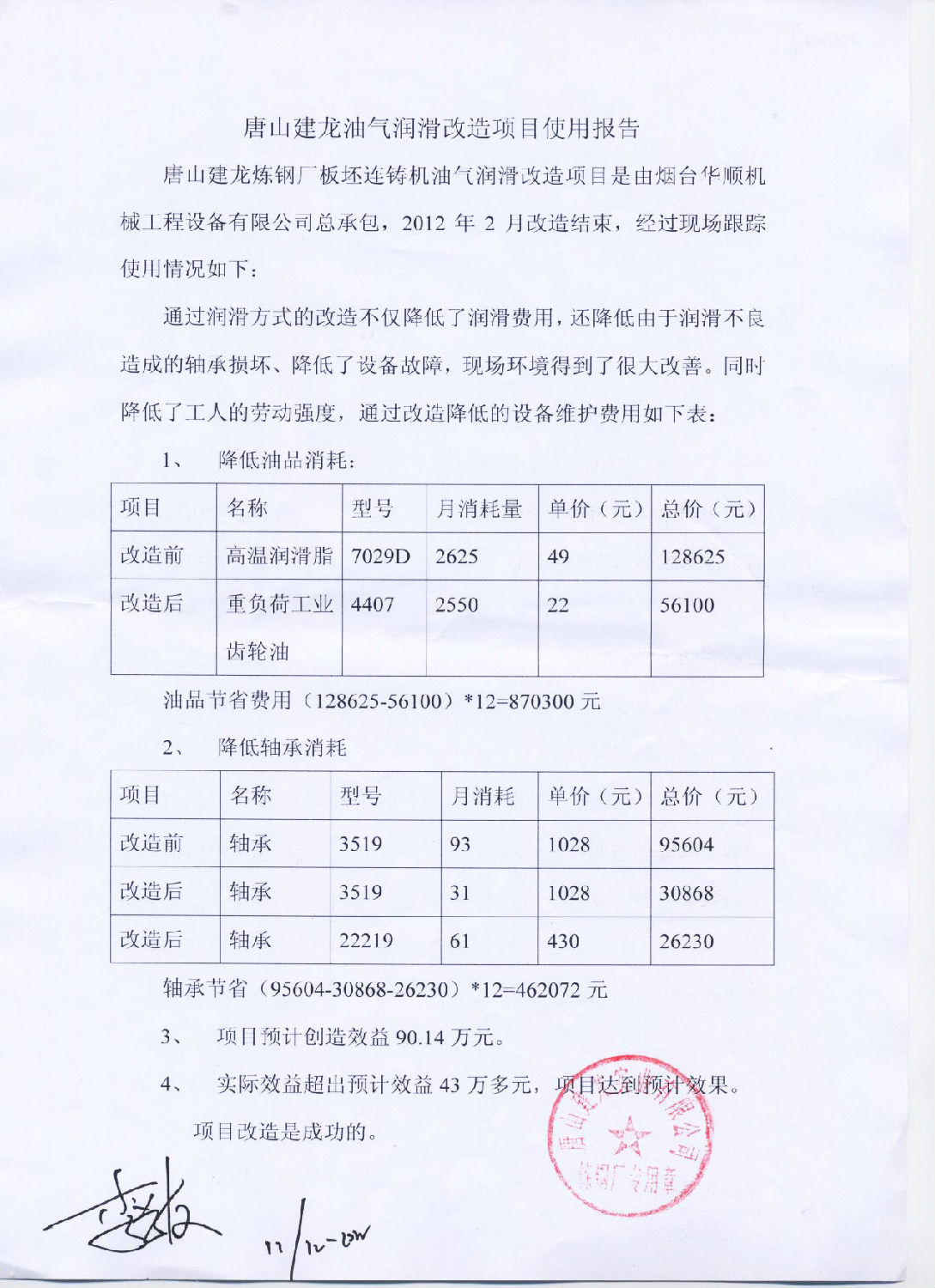 油气润滑使用报告